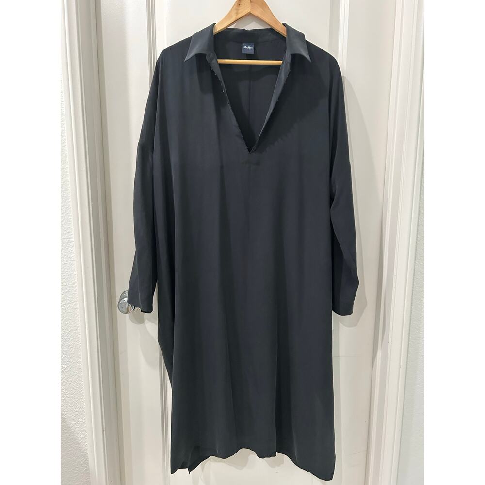 Max Mara Leisure Black Silk Half Sleeve Collared Popover Dress Size XL